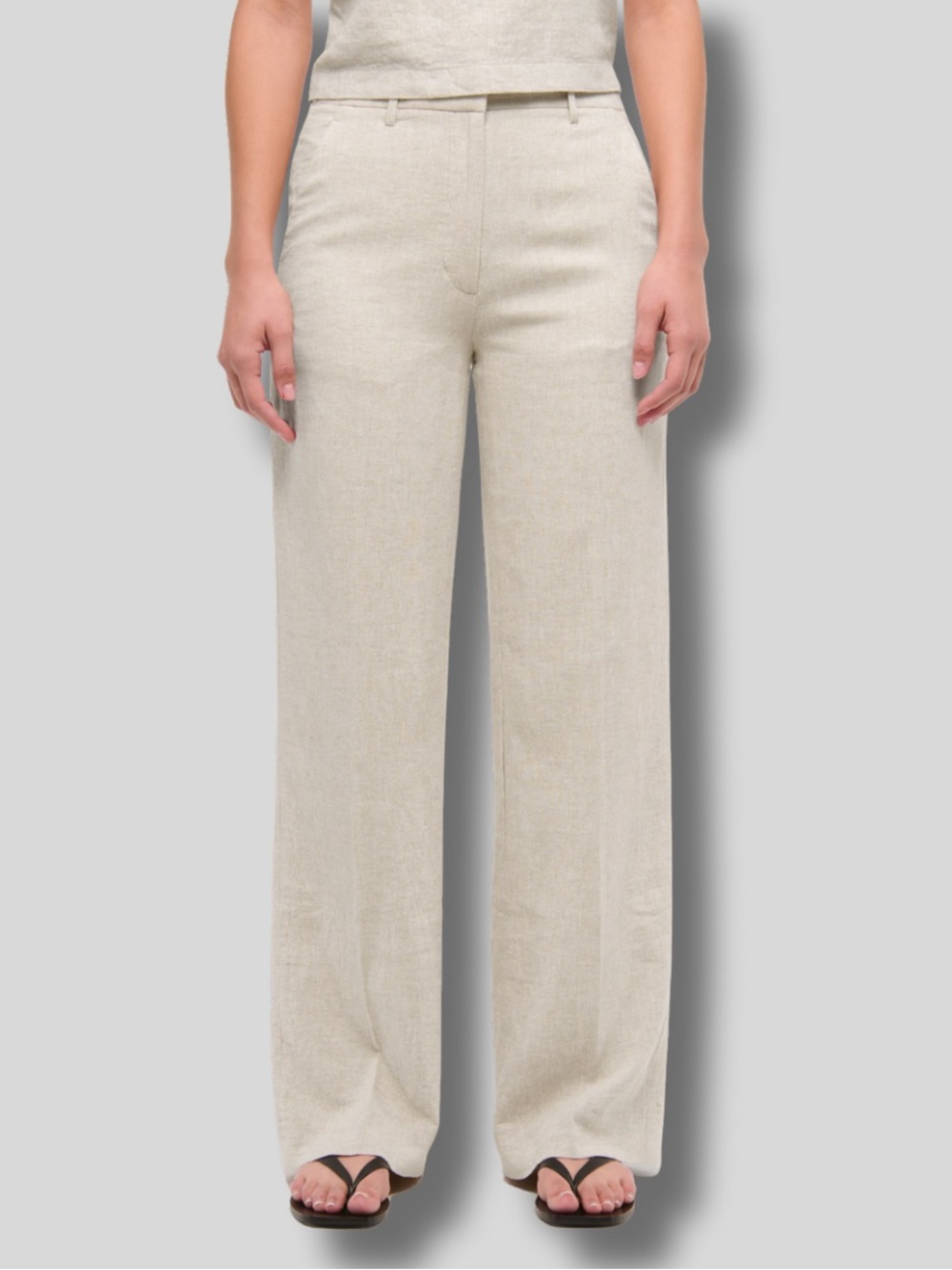 Abercrombie & Fitch Wide Leg Linen-Blend Pants in Oatmeal/Cream